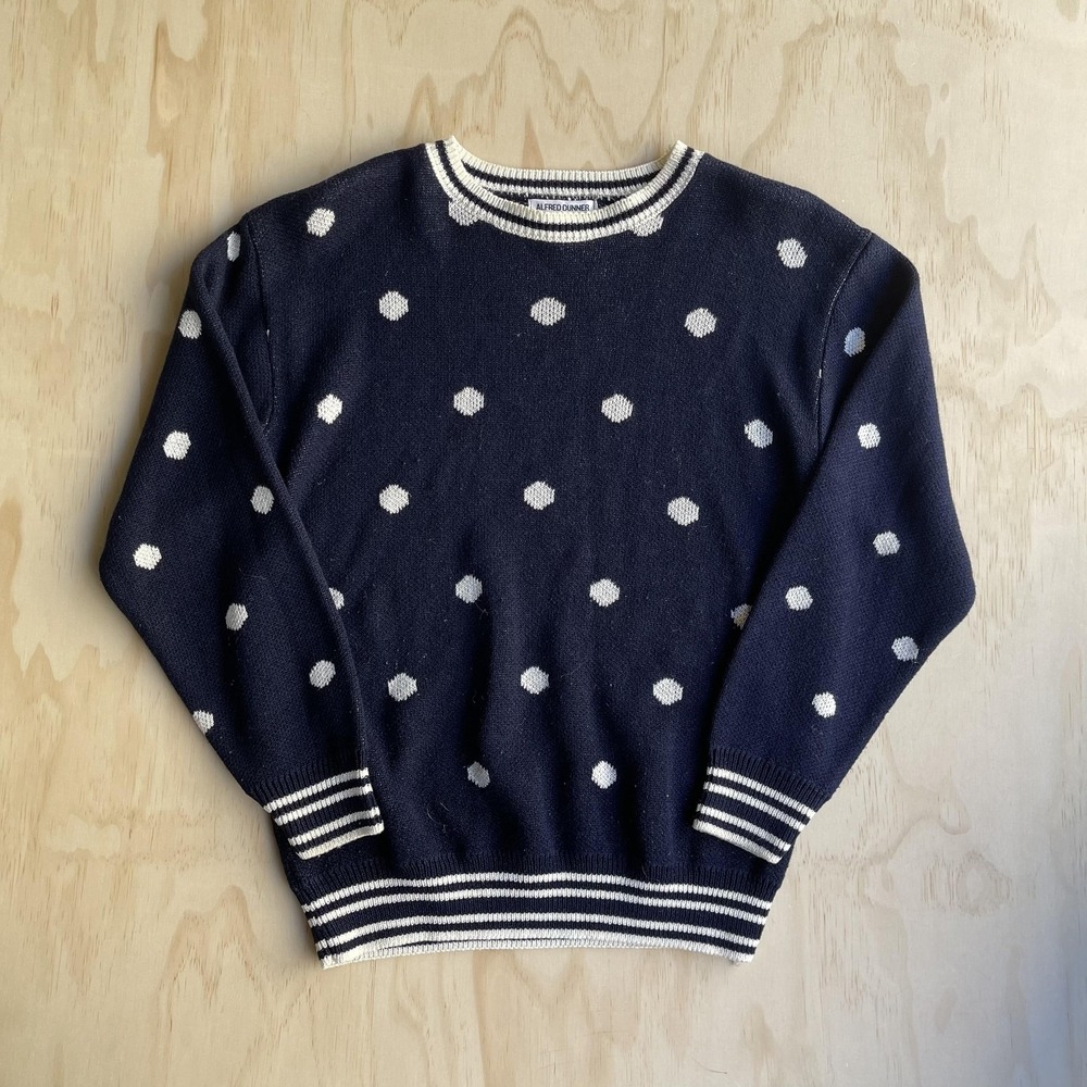 Vintage Alfred Dunner Sweater Womens Large Blue Polka Dot Crew Pullover USA